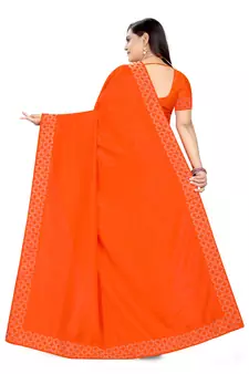 Orange plain silk saree with blouse