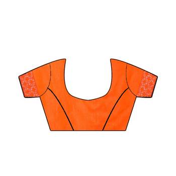 Orange plain silk saree with blouse 5