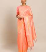 Peach woven silk blend saree with blouse