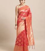 Peach woven silk blend saree with blouse