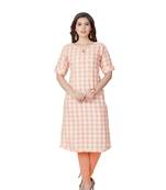 women Orange Semi linen Half Sleeves Kurti