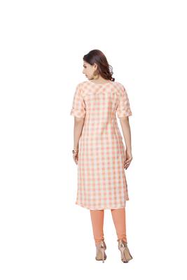 women Orange Semi linen Half Sleeves Kurti 2