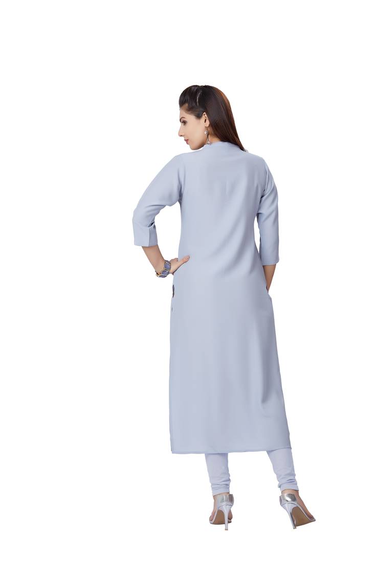 women Grey Viscose rayon quarter Sleeves Kurti