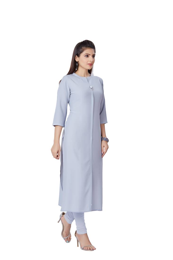 women Grey Viscose rayon quarter Sleeves Kurti