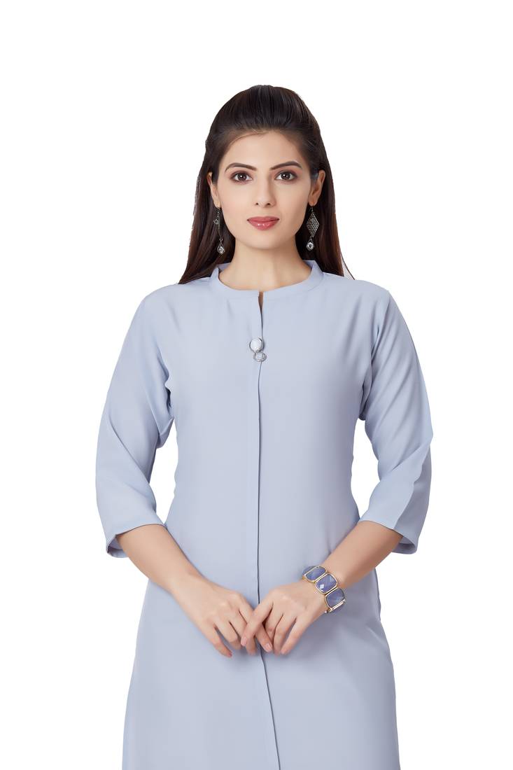 women Grey Viscose rayon quarter Sleeves Kurti