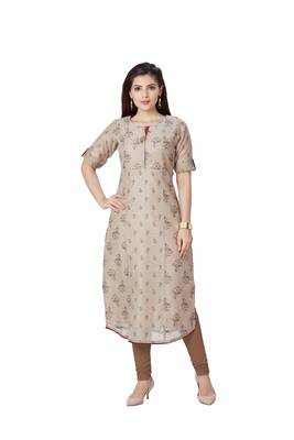 women Beige Georgette quarter Sleeves Kurti 1