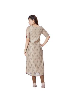 women Beige Georgette quarter Sleeves Kurti 3