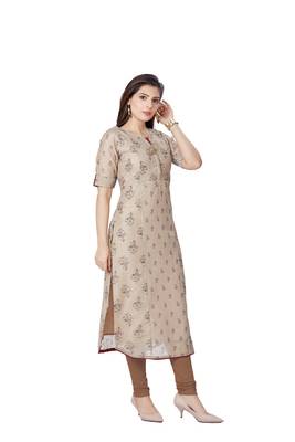 women Beige Georgette quarter Sleeves Kurti 4