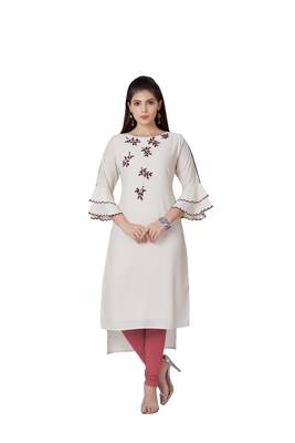 women Cream Imported Fabric Half Sleeves Kurti 1