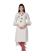 women Cream Imported Fabric Half Sleeves Kurti