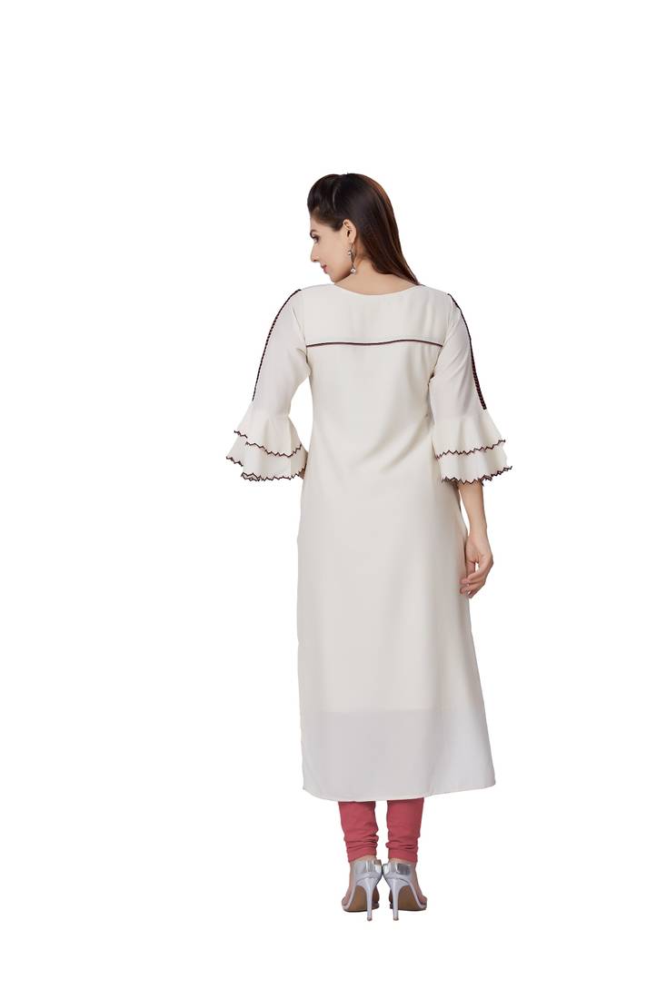 women Cream Imported Fabric Half Sleeves Kurti