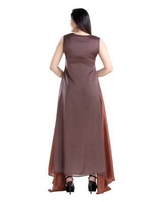 women Straight Embroidered Dupion Silk Brown Kurti 4
