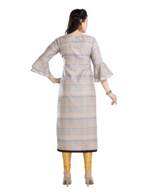 women Straight Embroidered Silk Beige Kurti 4
