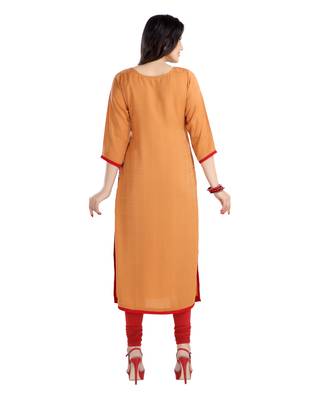 women Straight Embroidered Polyester Red Kurti 4