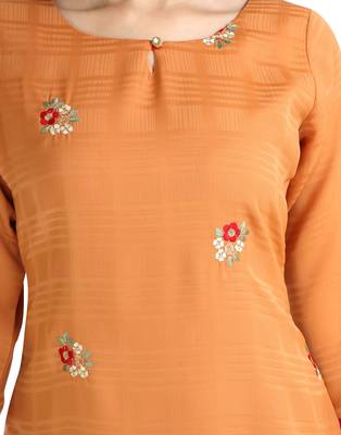 women Straight Embroidered Polyester Red Kurti 5