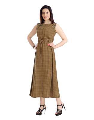 women Straight Embroidered Polyester Brown Kurti 3