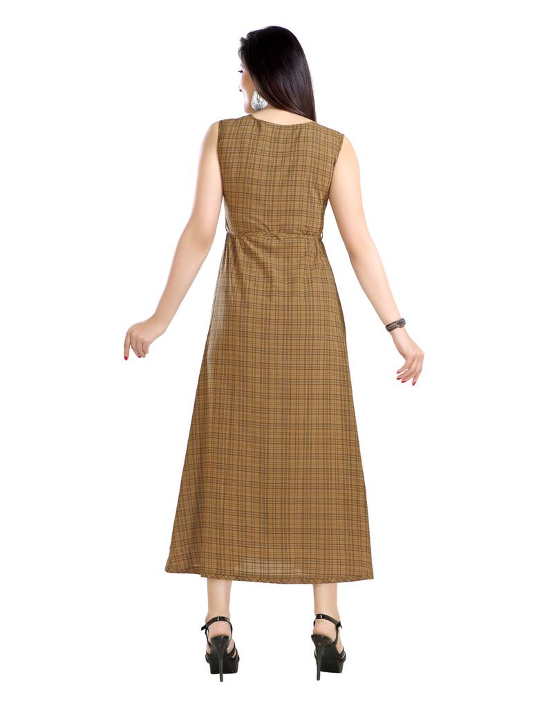 women Straight Embroidered Polyester Brown Kurti
