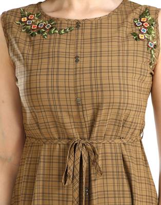 women Straight Embroidered Polyester Brown Kurti 5