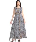women Straight Printed Polyester Grey Kurti