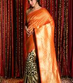 Orange hand woven banarasi saree with blouse