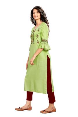 Olive printed rayon ethnic-kurtis 3