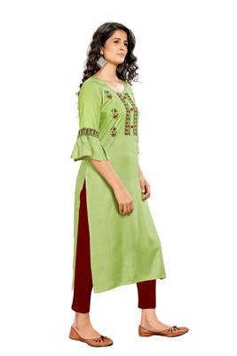Olive printed rayon ethnic-kurtis 4