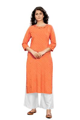 Orange Printed Rayon Ethnic-Kurtis 1