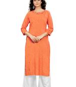 Orange Printed Rayon Ethnic-Kurtis