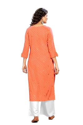 Orange Printed Rayon Ethnic-Kurtis 2