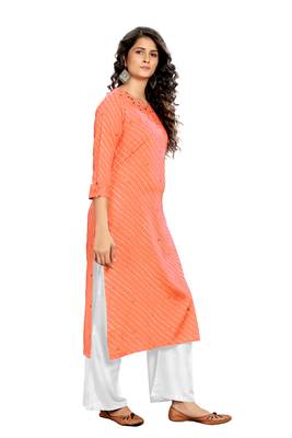Orange Printed Rayon Ethnic-Kurtis 3