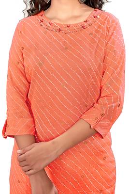 Orange Printed Rayon Ethnic-Kurtis 4