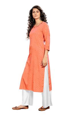 Orange Printed Rayon Ethnic-Kurtis 5