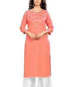 Peach Embroidered Rayon Embroidered-Kurtis