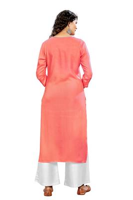 Peach Embroidered Rayon Embroidered-Kurtis 2