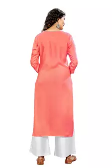 Peach Embroidered Rayon Embroidered-Kurtis