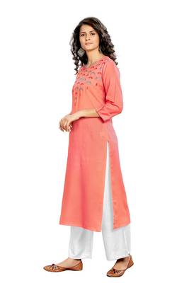 Peach Embroidered Rayon Embroidered-Kurtis 3