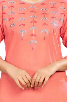 Peach Embroidered Rayon Embroidered-Kurtis