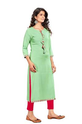 Lime embroidered rayon embroidered-kurtis 3