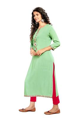 Lime embroidered rayon embroidered-kurtis 4
