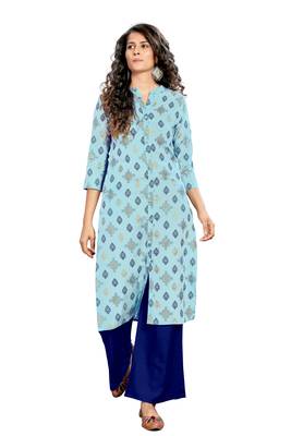 Light-Blue Printed Rayon Kurtas-And-Kurtis 1