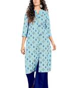 Light-Blue Printed Rayon Kurtas-And-Kurtis