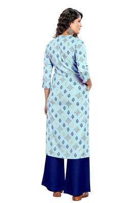 Light-Blue Printed Rayon Kurtas-And-Kurtis 2