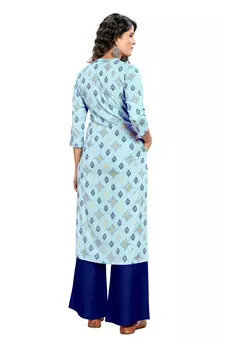 Light-Blue Printed Rayon Kurtas-And-Kurtis