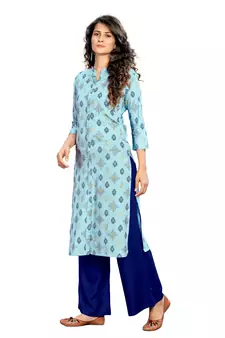 Light-Blue Printed Rayon Kurtas-And-Kurtis