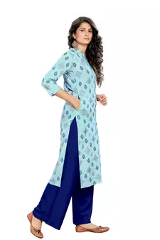 Light-Blue Printed Rayon Kurtas-And-Kurtis