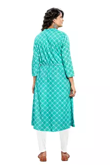 Sea-Green Printed Rayon Ethnic-Kurtis
