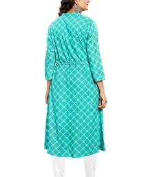Sea-Green Printed Rayon Ethnic-Kurtis