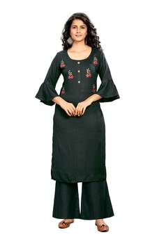 Dark-grey embroidered rayon kurtas-and-kurtis