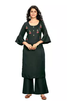 Dark-grey embroidered rayon kurtas-and-kurtis