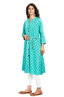 Sea-Green Printed Rayon Ethnic-Kurtis 4